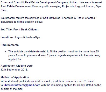 Marketer And Front Desk Officer At A Real Estate Development